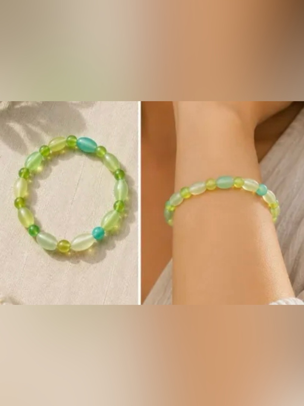 Green & Aqua Elastic Band Bead Stretch Bracelet